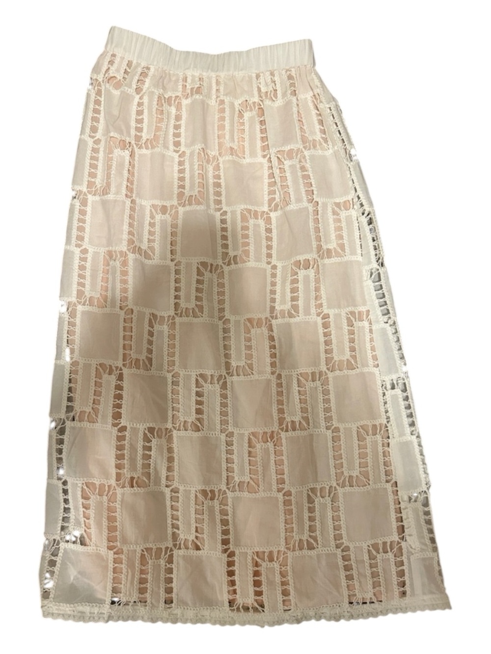 ba&sh Cream Geometric Lace Midi Skirt